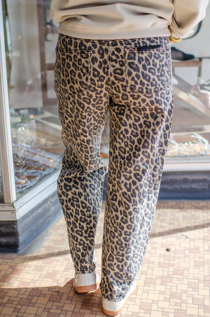 Risen High Rise Leopard Barrel Jeans