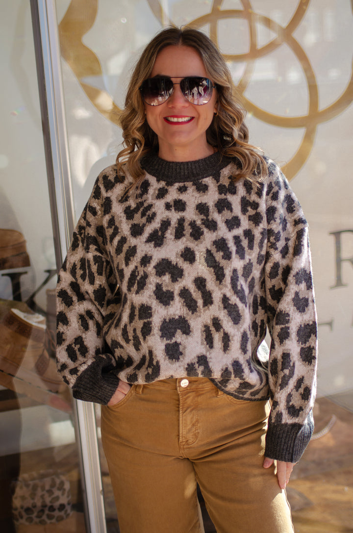 Wild & Cozy Knit Leopard Sweater in Black