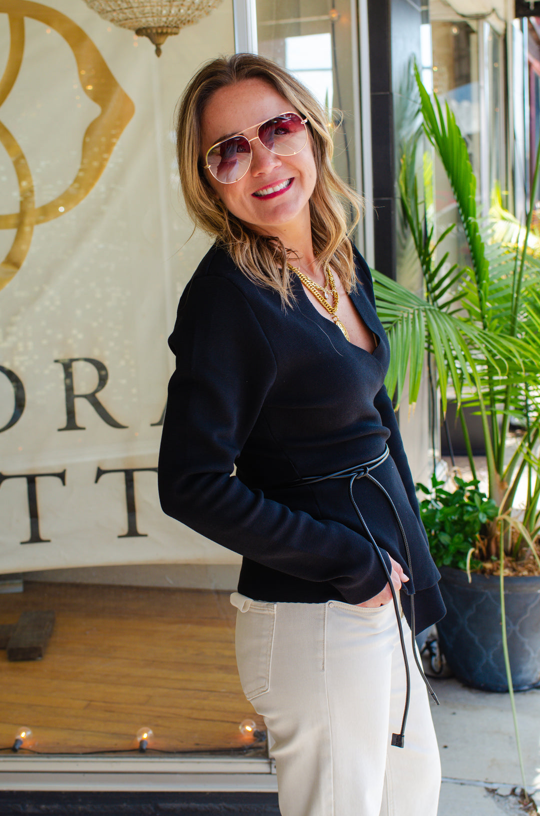 Wrapped Up in You Knit Belted Cardigan Top in Black