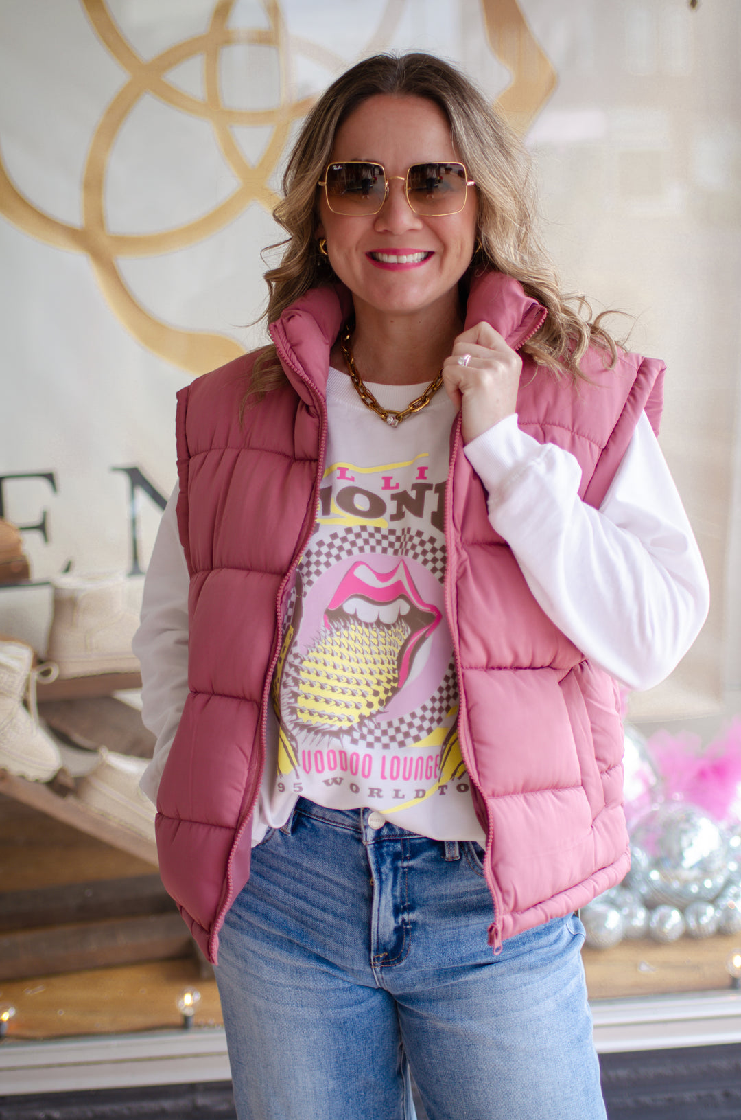 On Trend Zip Up Puffer Vest in Rose