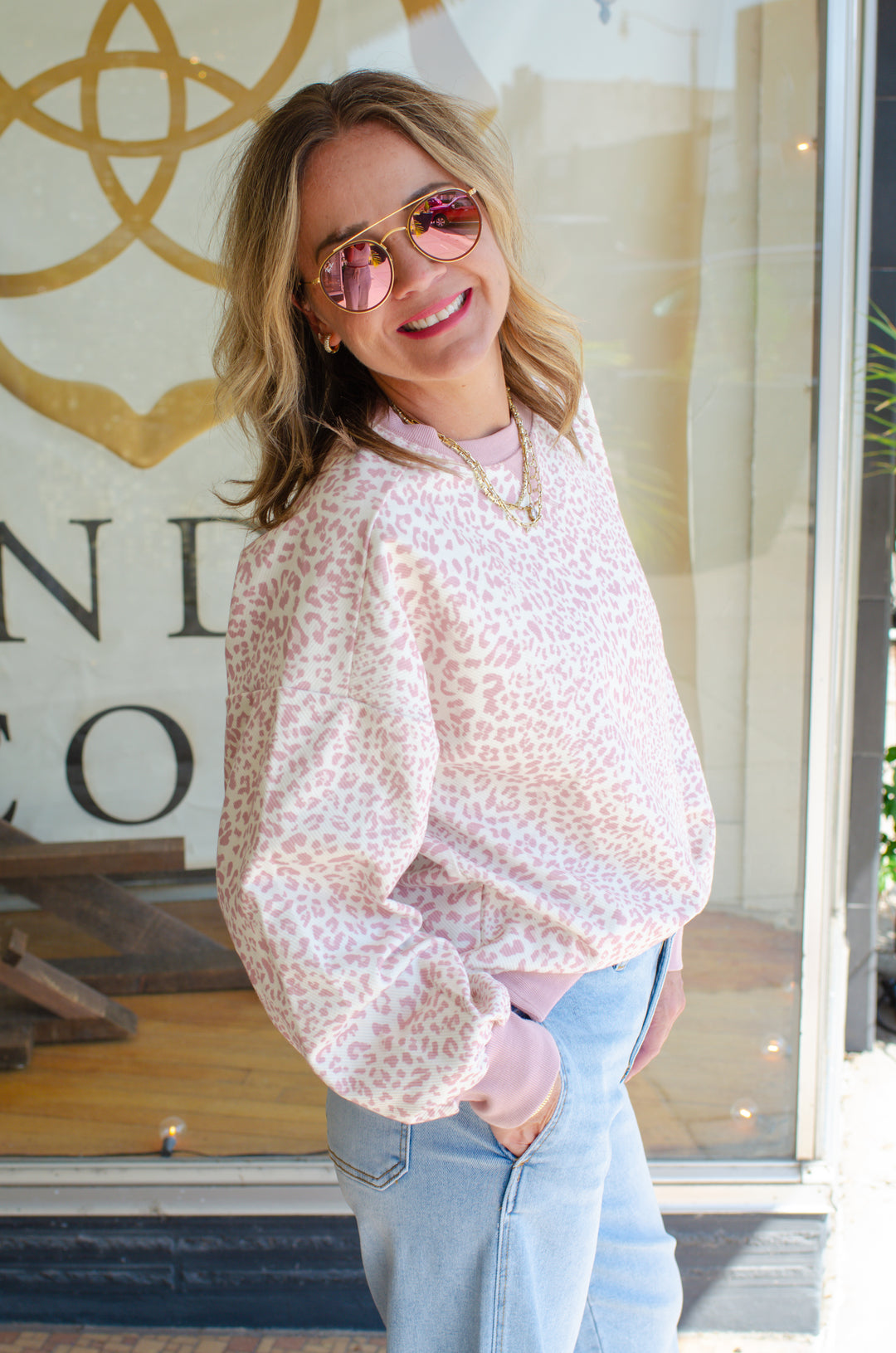 Always Reminiscing Leopard Sweatshirt Top in Blush Leopard