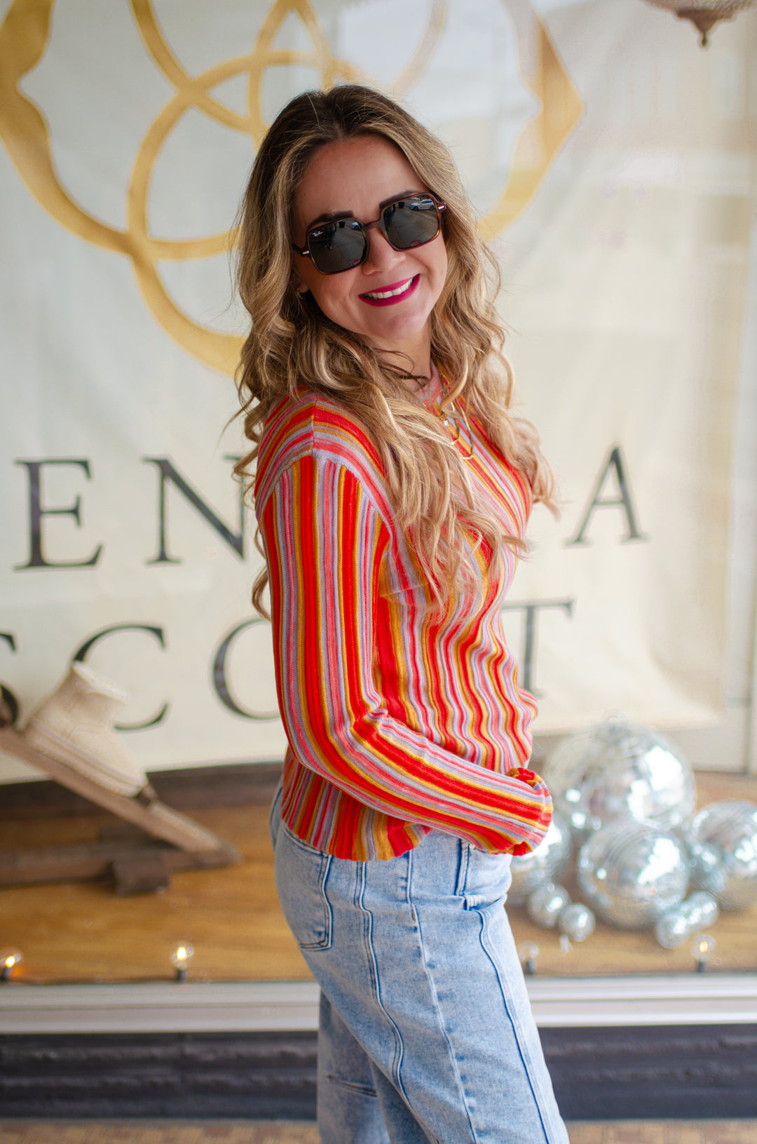 Chasing Sunsets Knit Stripe Long Sleeve Top