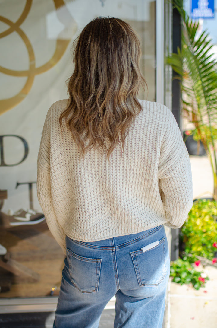 Winter Wonder Rolled Edge Ultra Soft Knit Sweater in Cream