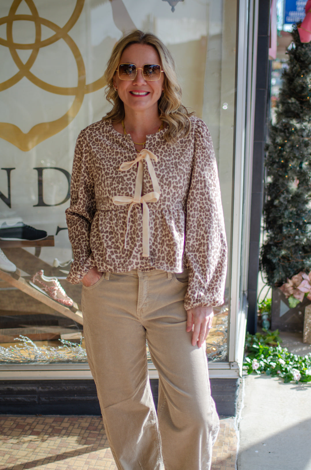 Wild Ways Champagne Leopard Velvet Bow Front Top Regular price