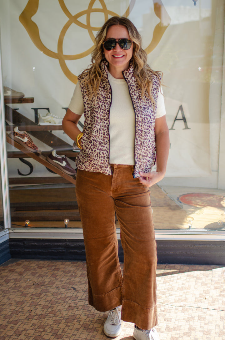 Risen High Rise Crop Wide Corduroy Pants in Camel