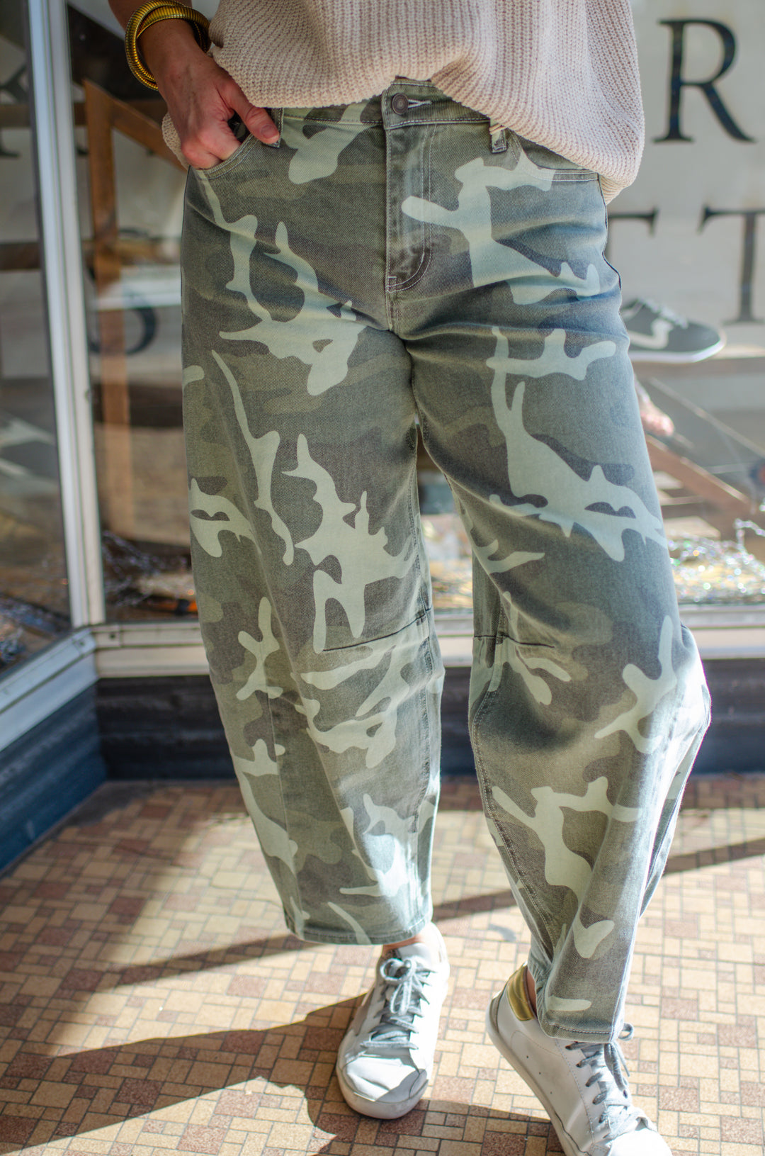 Kancan Camo High Rise Barrel Fit Jeans