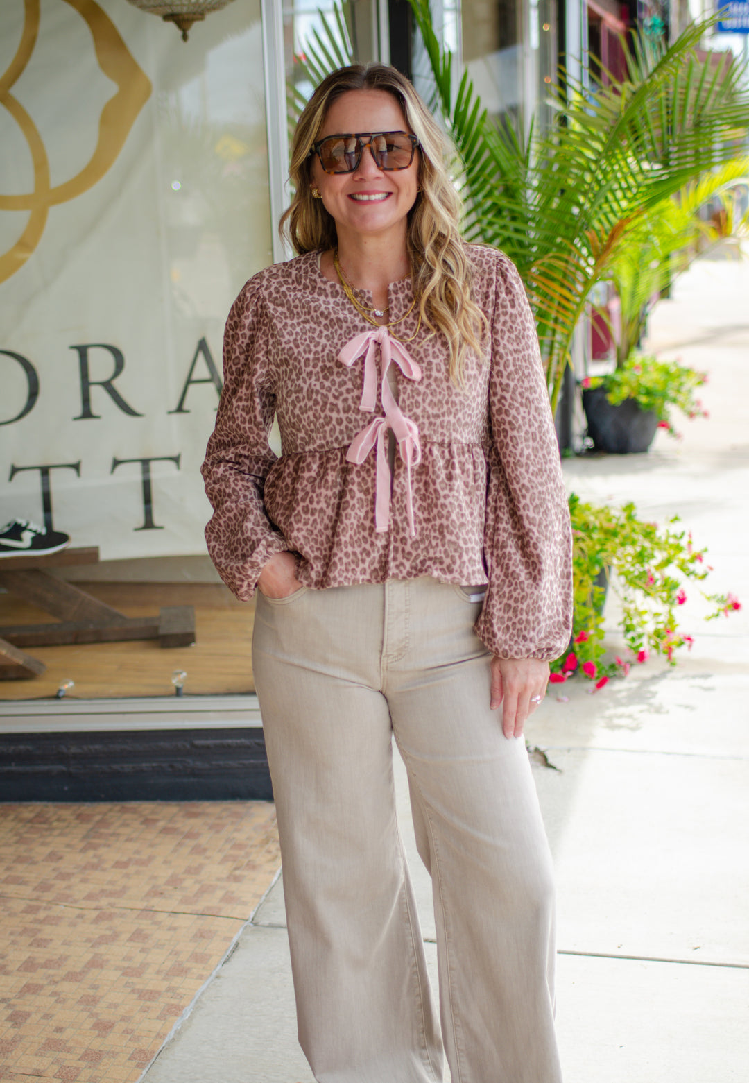 Wild Ways Pink Leopard Velvet Bow Front Top