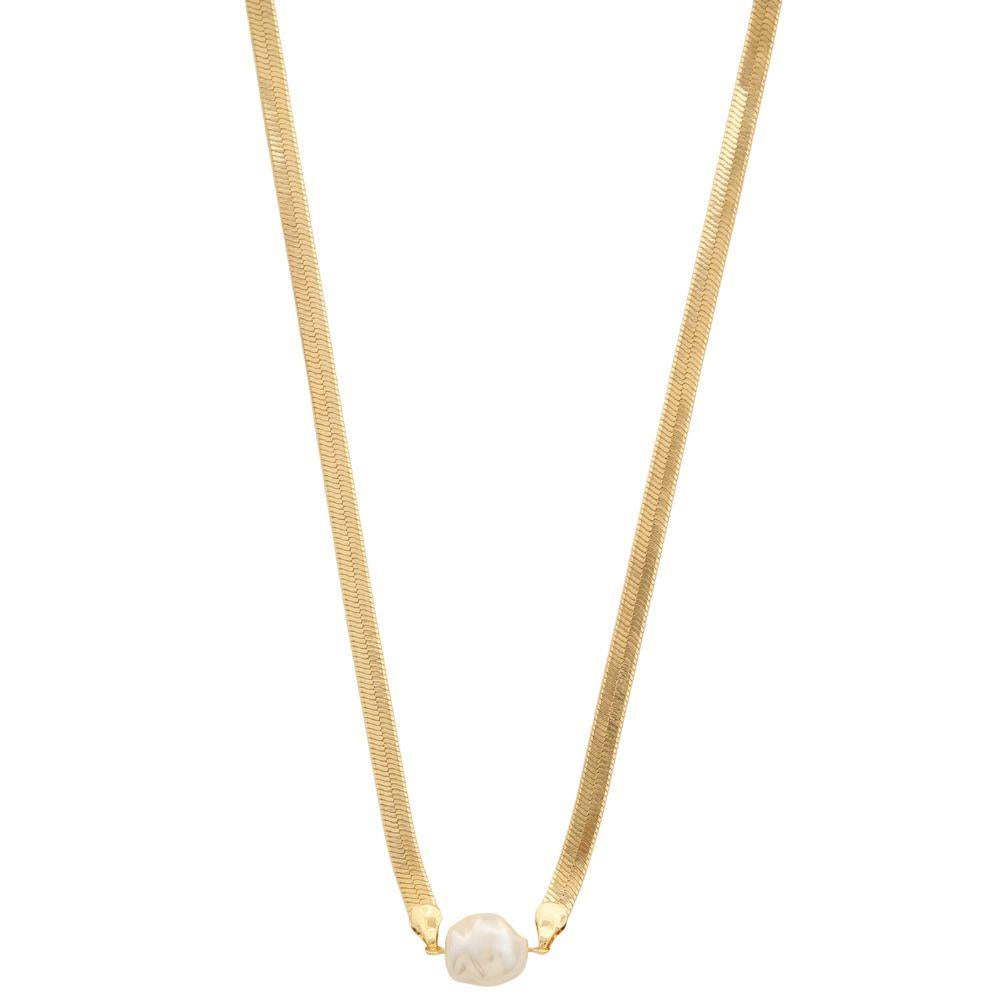 14K Gold Dipped Flat Snake Chain Pearl Necklace