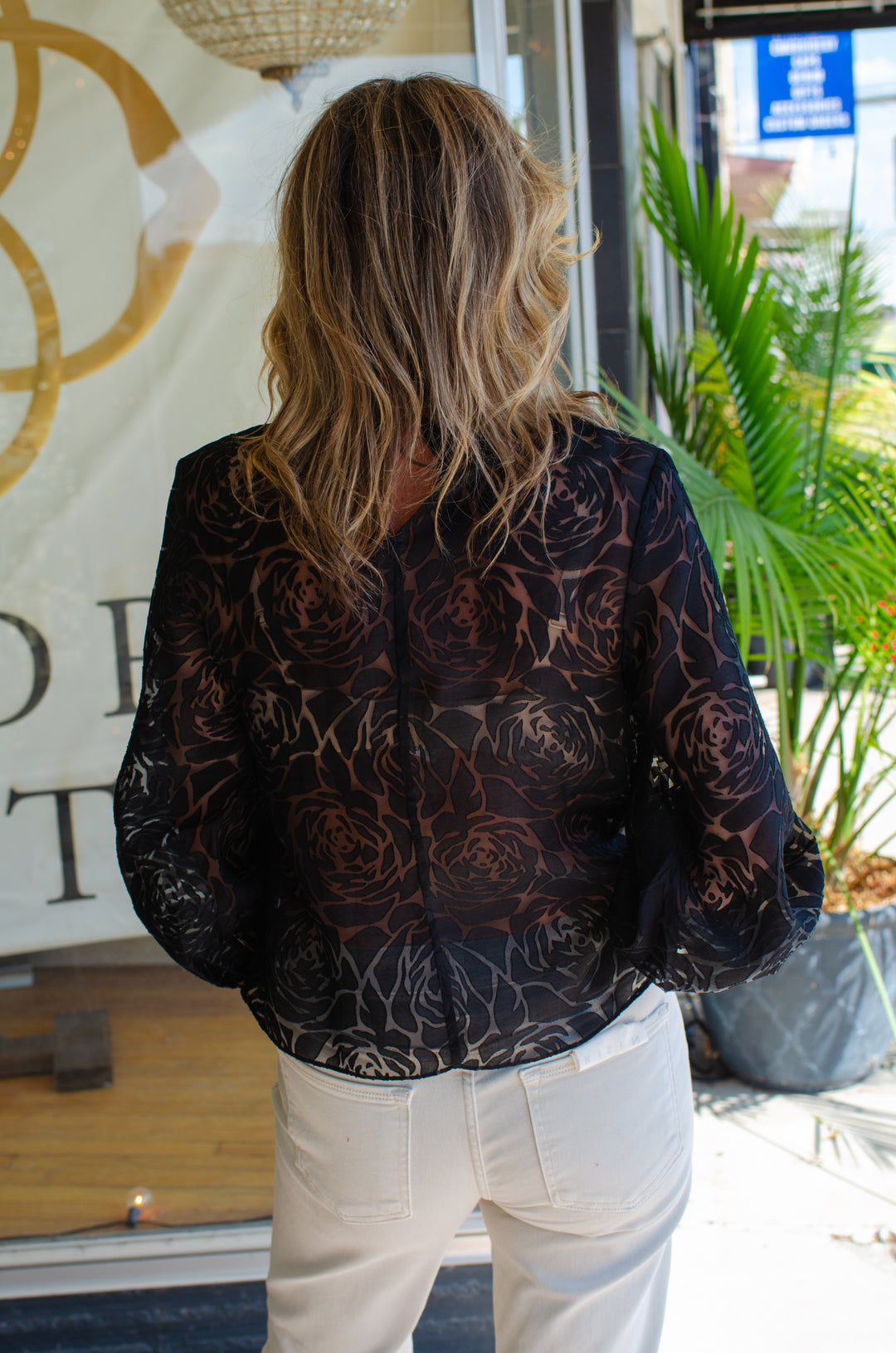 Primrose High Neckline Textured Floral in Black