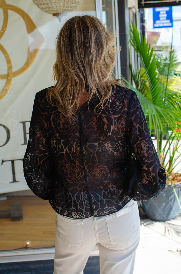 Primrose High Neckline Textured Floral in Black