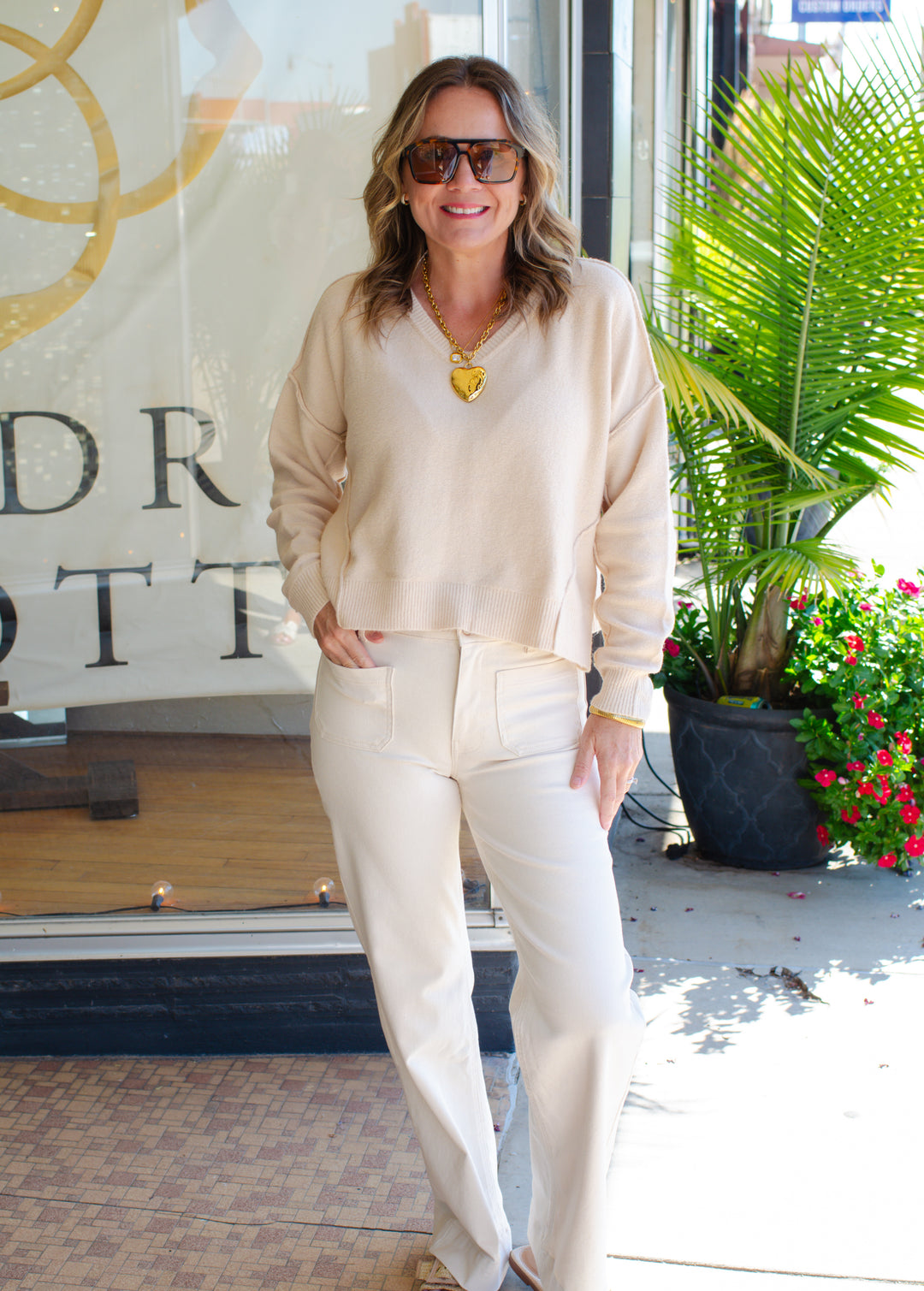 Cozy Up V-Neckline Oversized Sweater in Cream