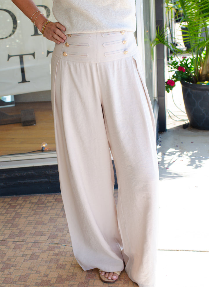 Take Me Back Military Style Wide Leg Pants in Cream