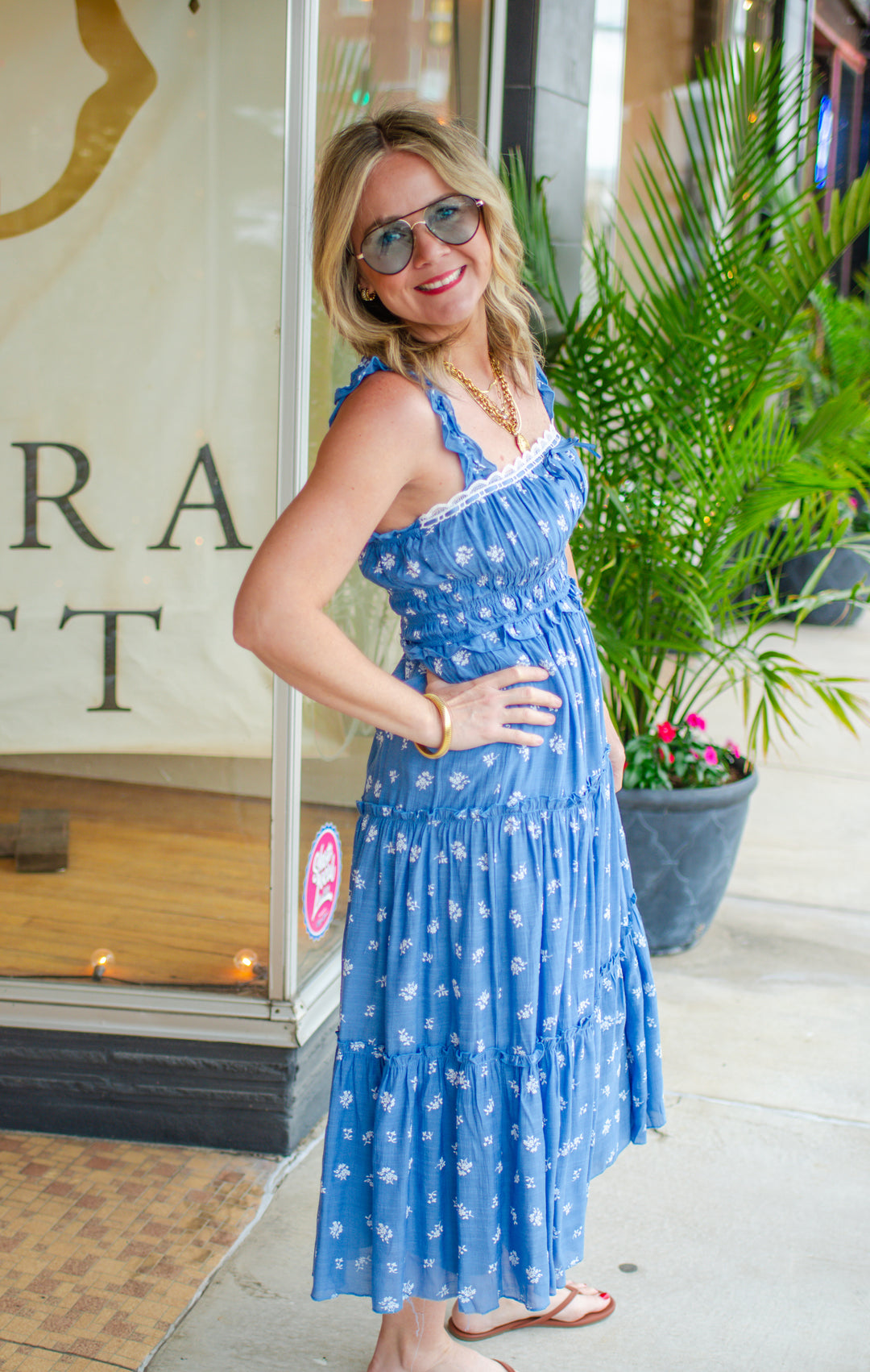 Sweet Symphony Blue Floral Print Corset Top Maxi Dress