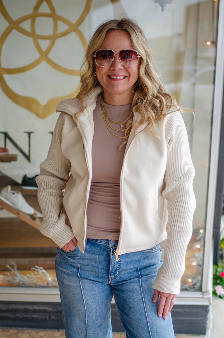 Baby It's Cold Outside Contrast Knit Jacket in Cream