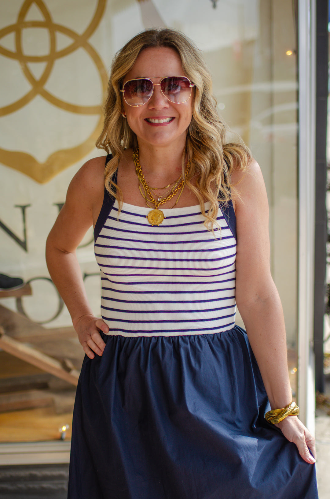 Nautical Love Navy Stipe Knit Midi Dress