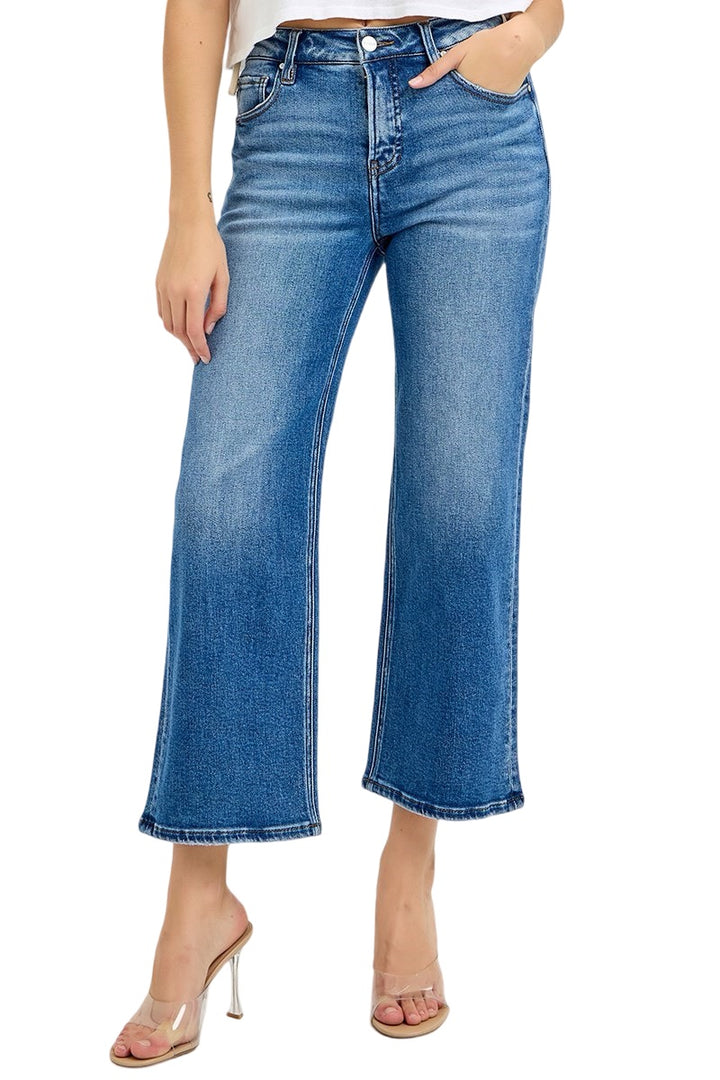 Risen Mid Rise Tummy Control Mid Rise Crop Jeans in Medium Wash