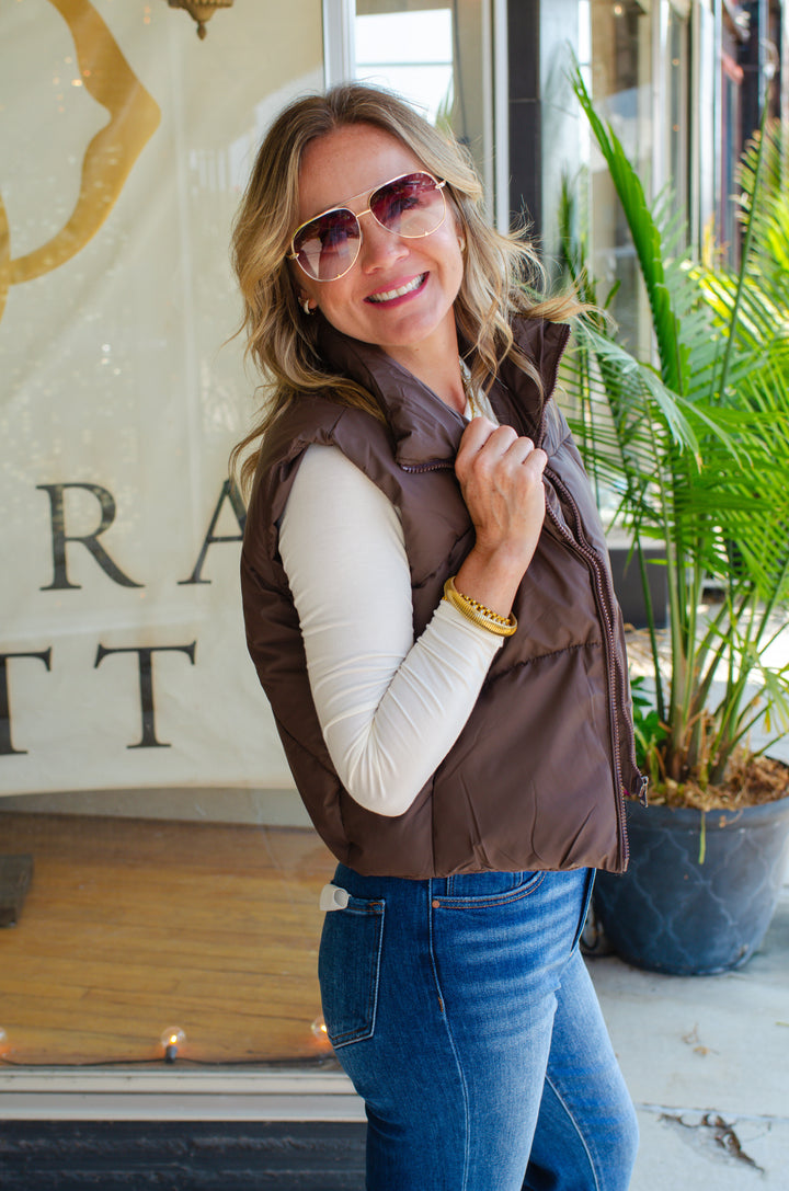 Winter Wishes Puffer Vest in Brown