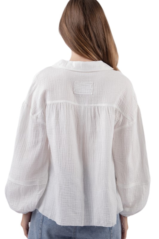 Summer Breeze Cotton Gauze Oversized Top in White