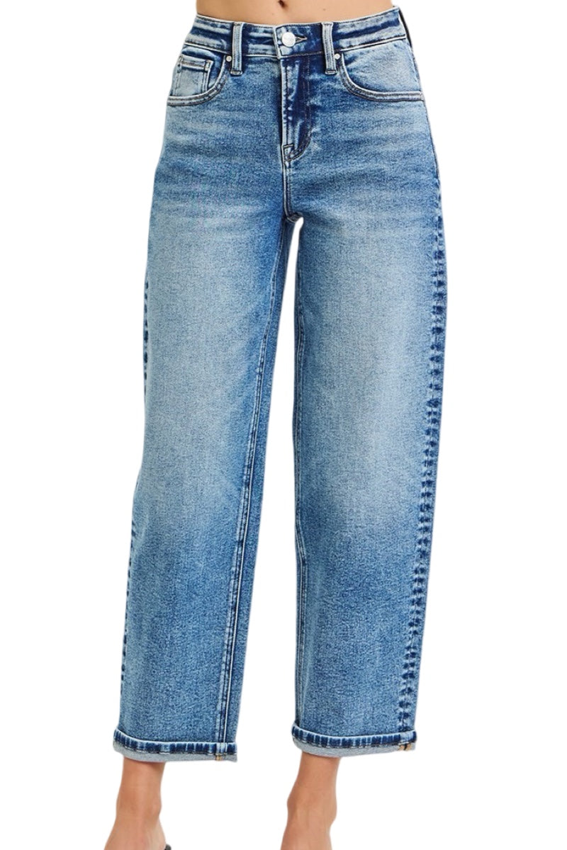 Risen High Rise Crop Boyfriend Jeans in Medium