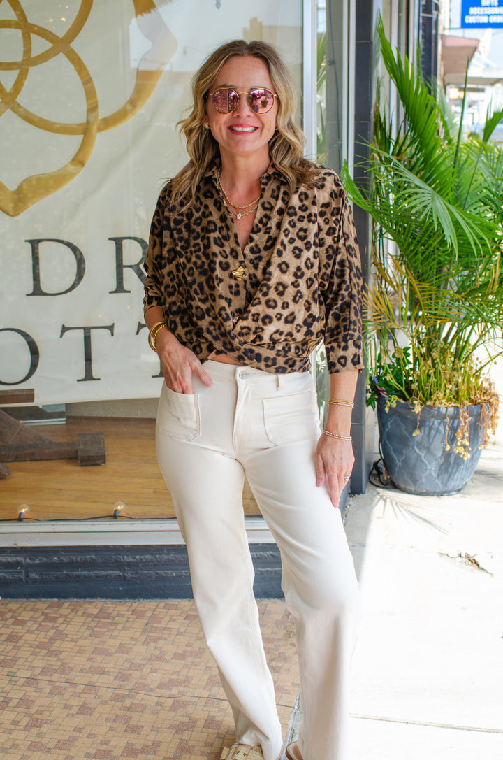 Wild One Collared Top in Dark Leopard