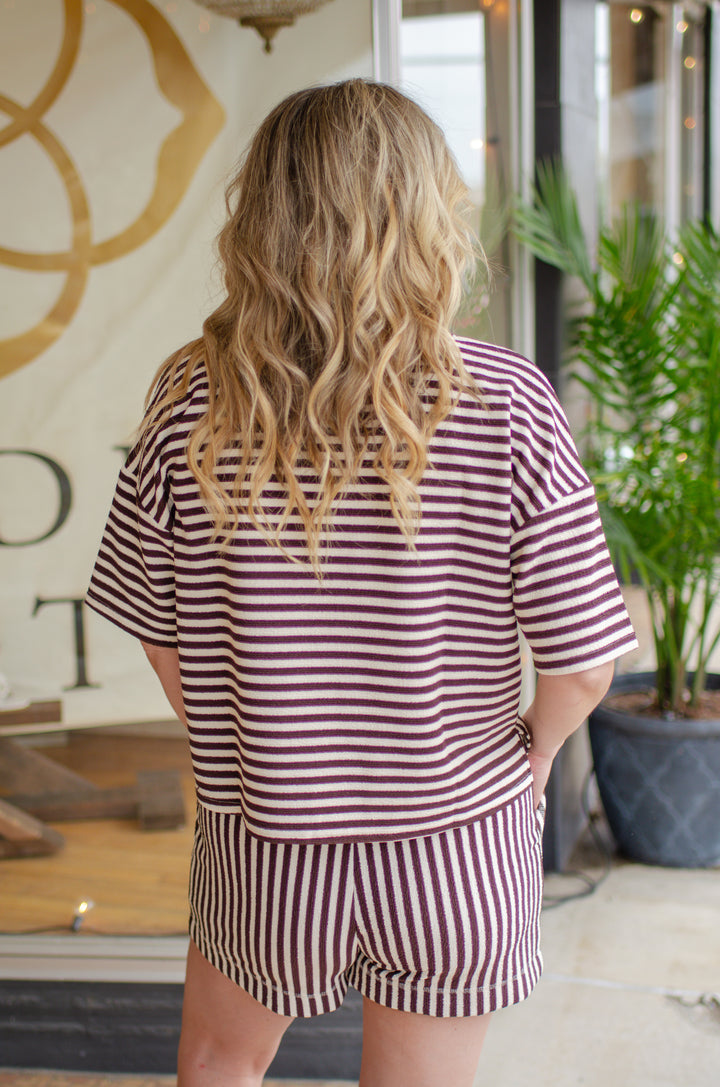 Hold The Line Chocolate Brown Stripe V-Neck Top