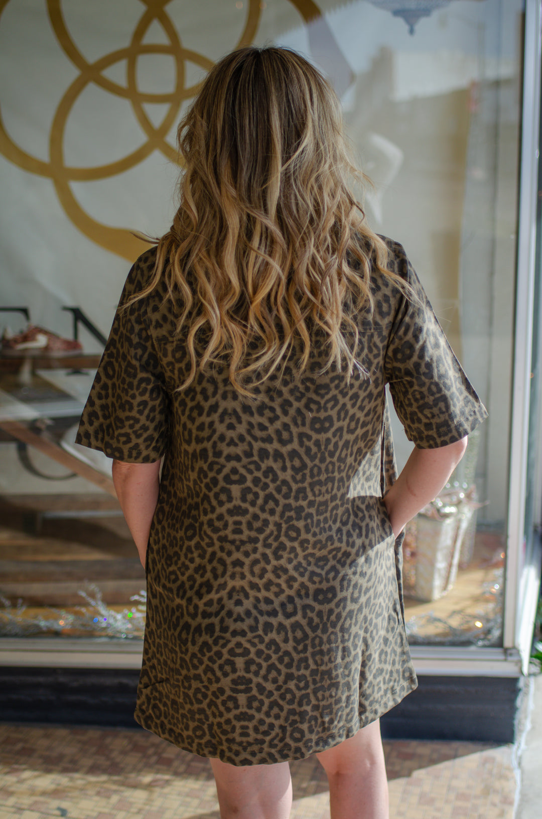 Leopard Love Collared Button Down Dress in Mocha