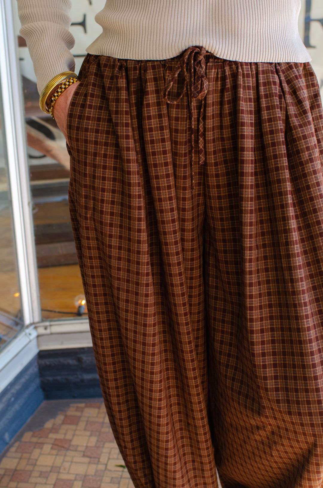 Plaid Boho Balloon Pants in Chocolate Mix