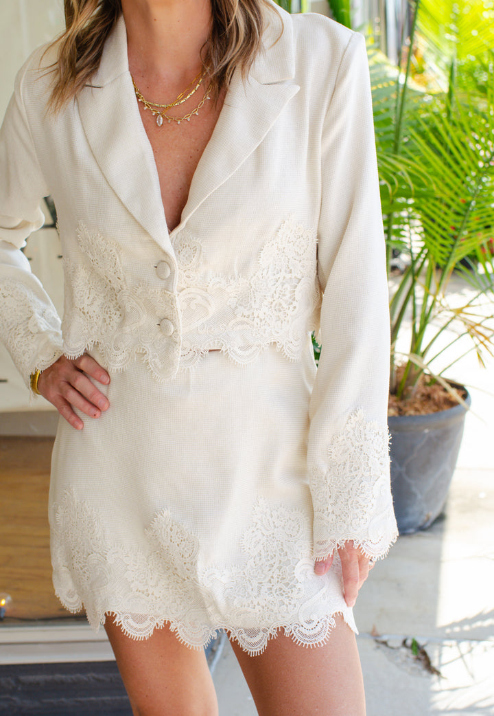 For The Frill Of It Crochet Lace Trim Skirt in Cream