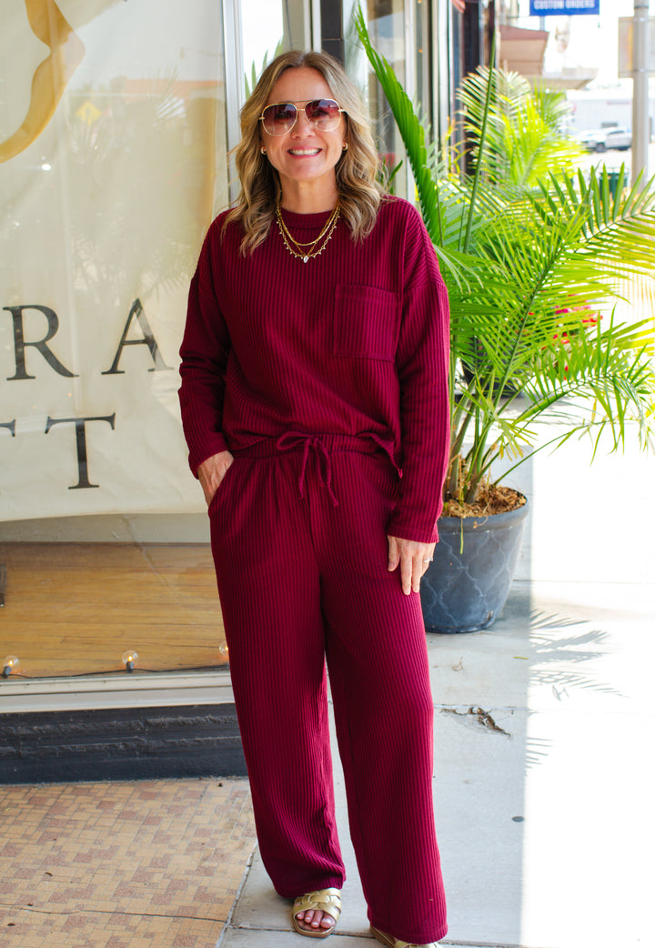 Make Your Way Thermal Wide Leg Pant in Burgundy