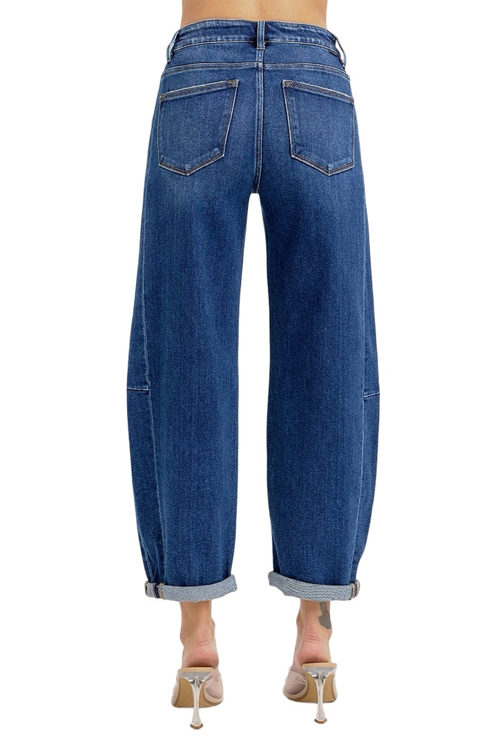 Risen High Rise Barrel Jeans in Dark Wash