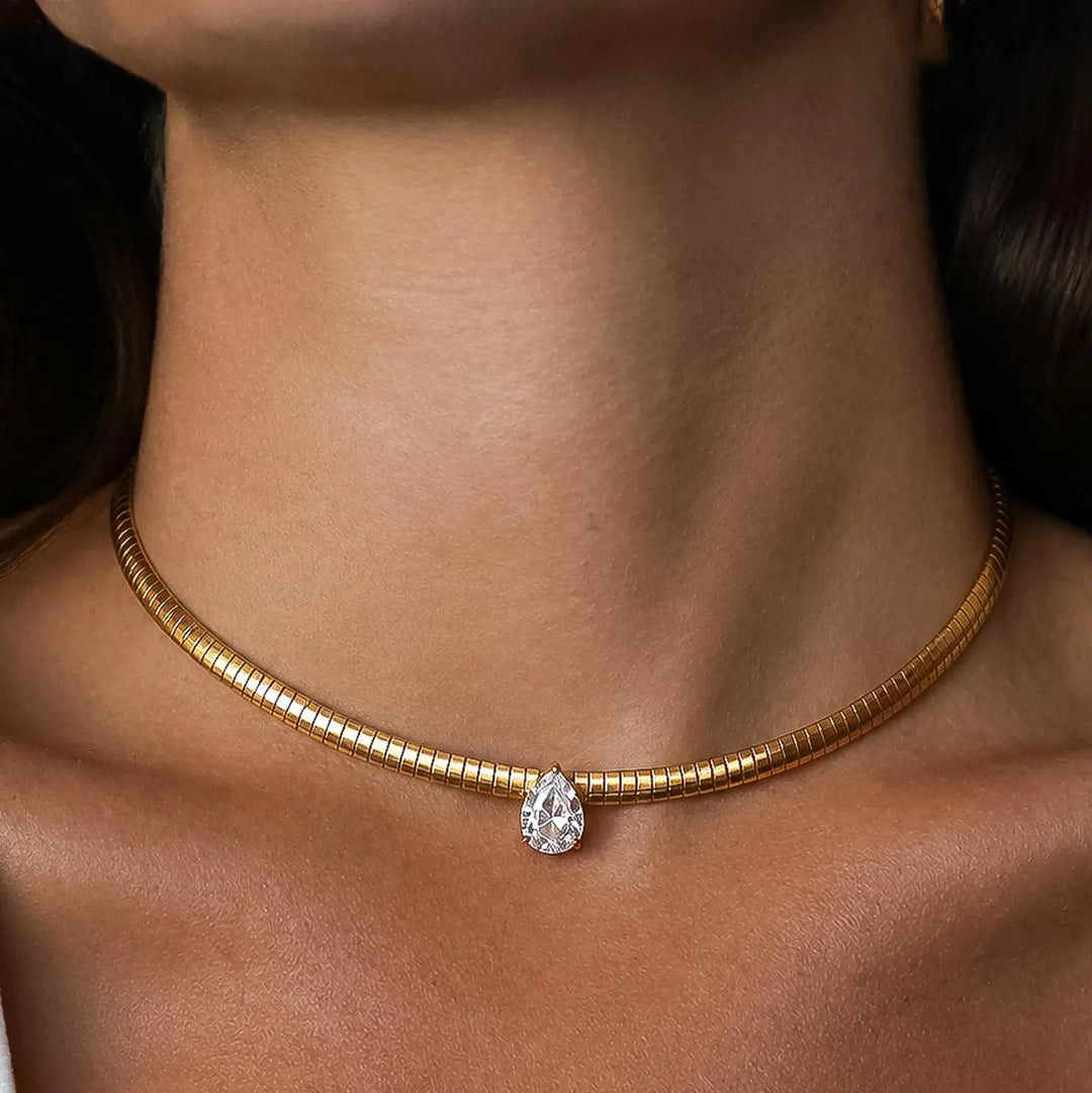 Luxe 18K Non-Tarnish Teardrop CZ Choker Necklace