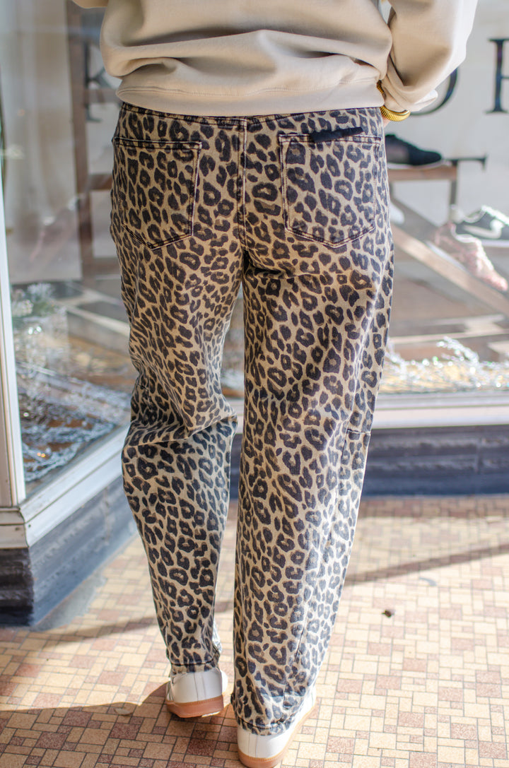 Risen High Rise Leopard Barrel Jeans