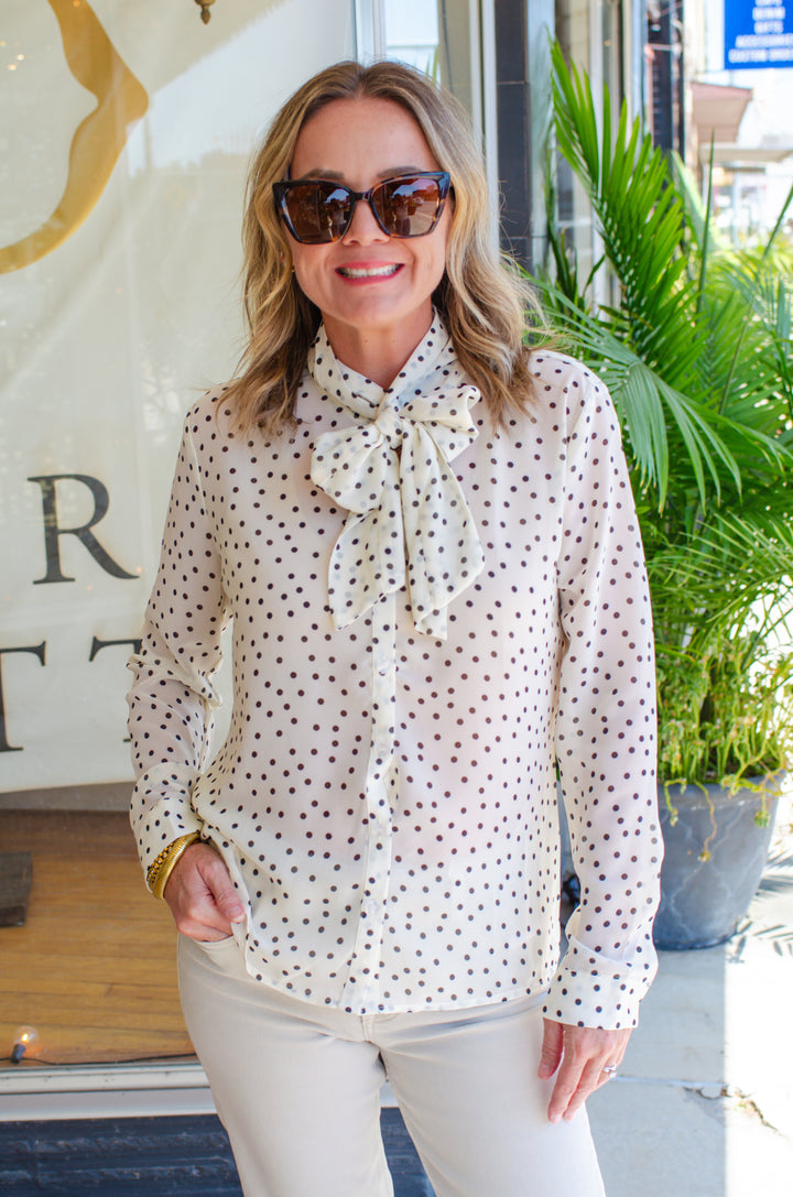 Spot On Polka Dot Neck Tie Top in White & Black