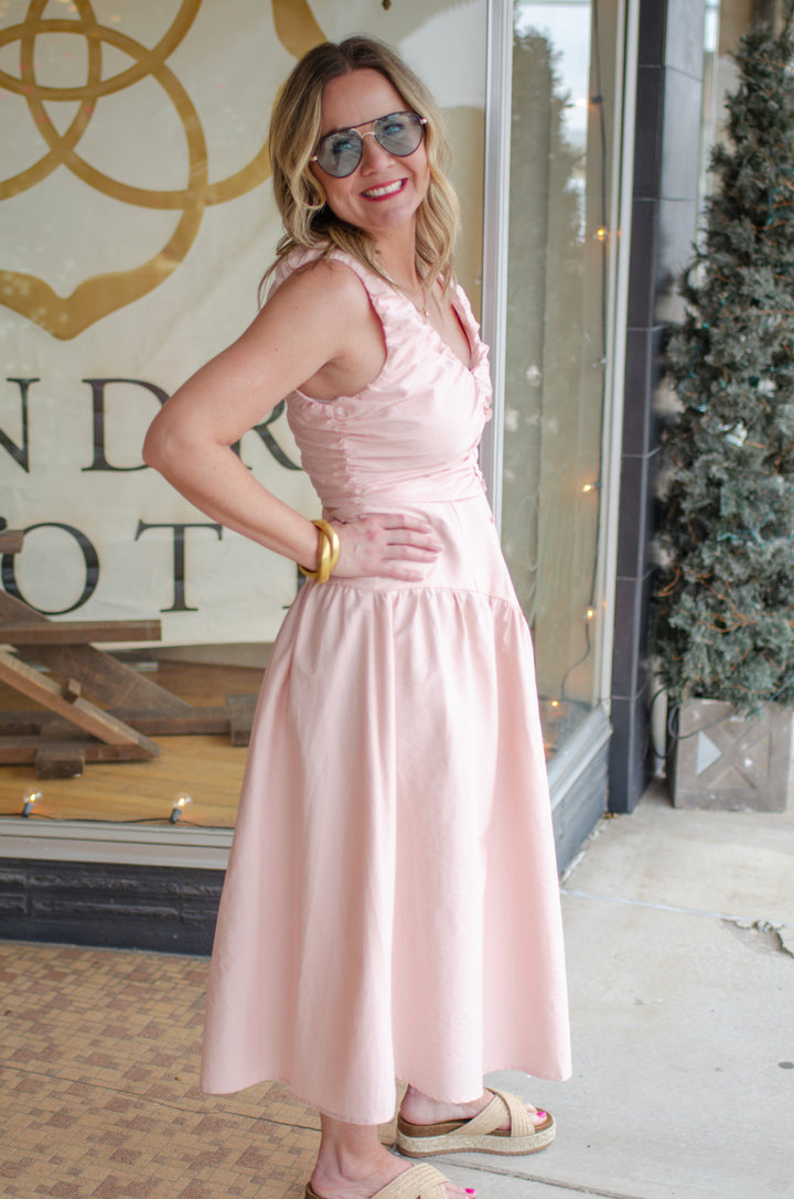 Precious Moments High Rise Button Down Skirt in Blush