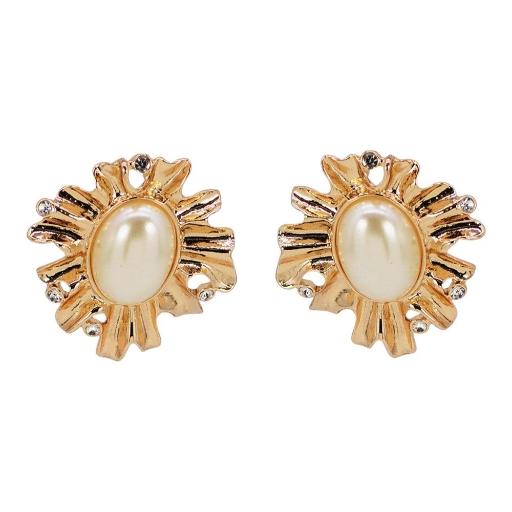 Gold Pearl Sunburst Stud Earring