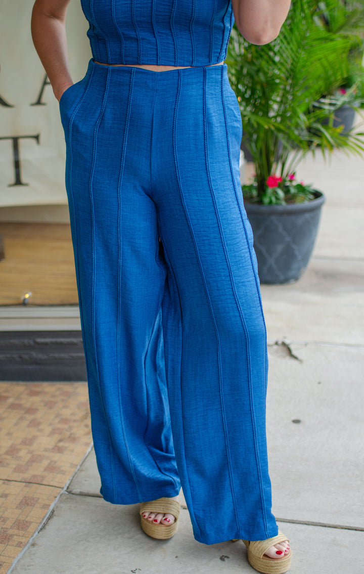 Mykonos Blue Braided High Rise Wide Leg Pant
