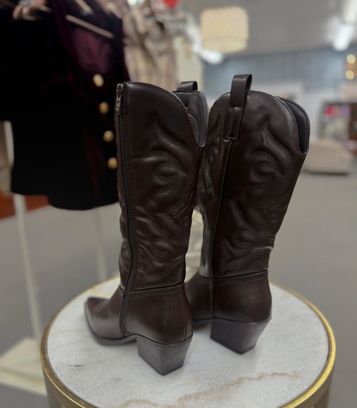 Spin Me Around Faux suede Western Boot in Dark Brown