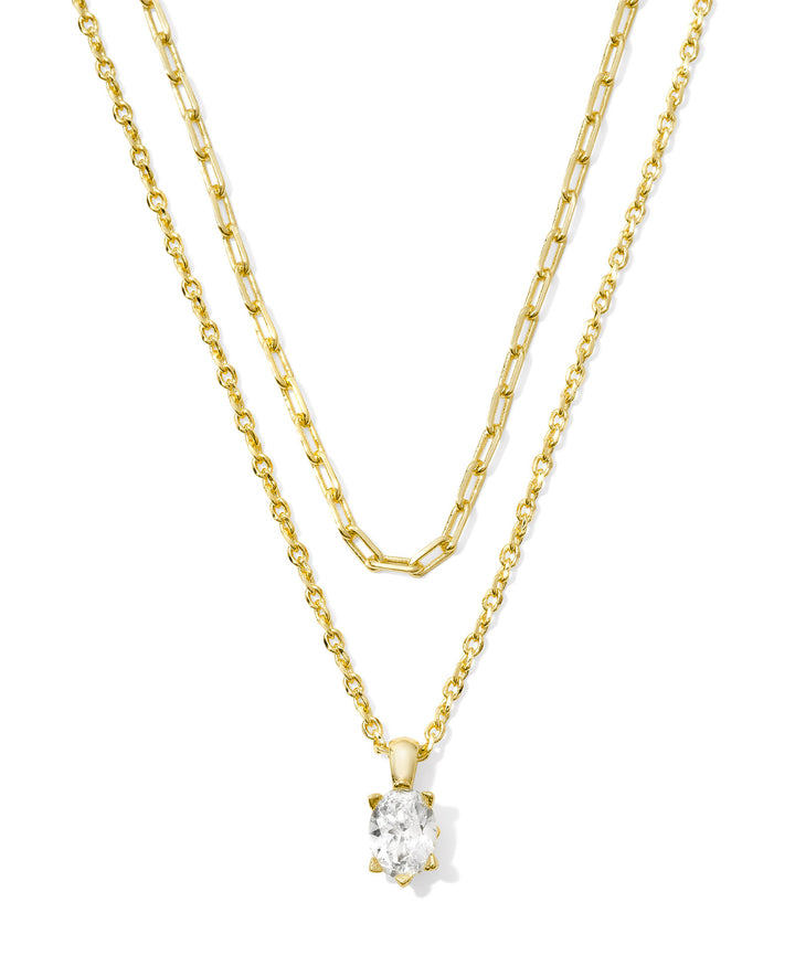 Kendra Scott Cailin Multi Strand Necklace White Crystal on Gold