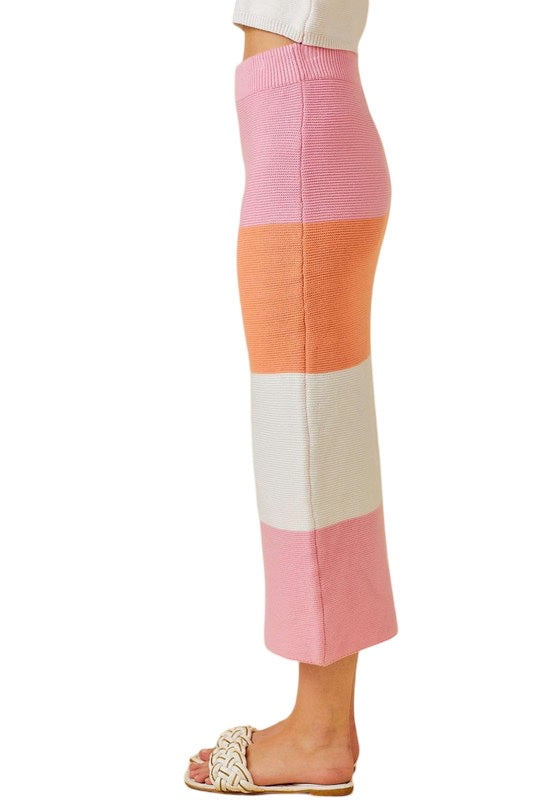 Perfect Sunrise Knit Color Block Midi Skirt