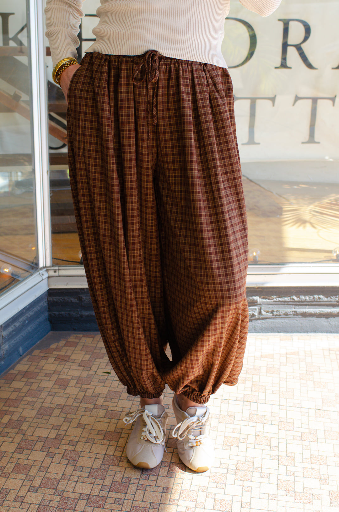 Plaid Boho Balloon Pants in Chocolate Mix