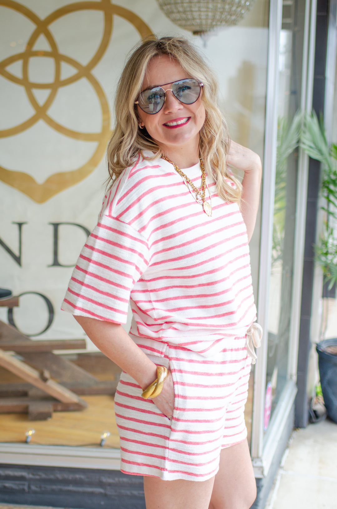 Summer Breeze Coral Stripe Short