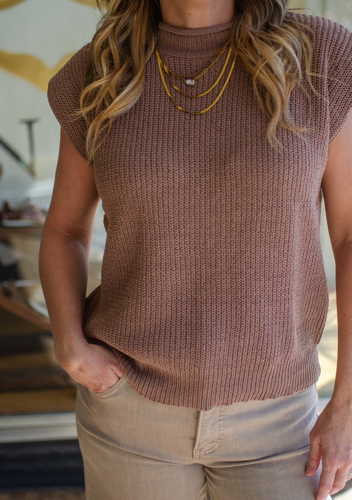 Classic Choice Soft Knit Sweater Vest Top in Mocha