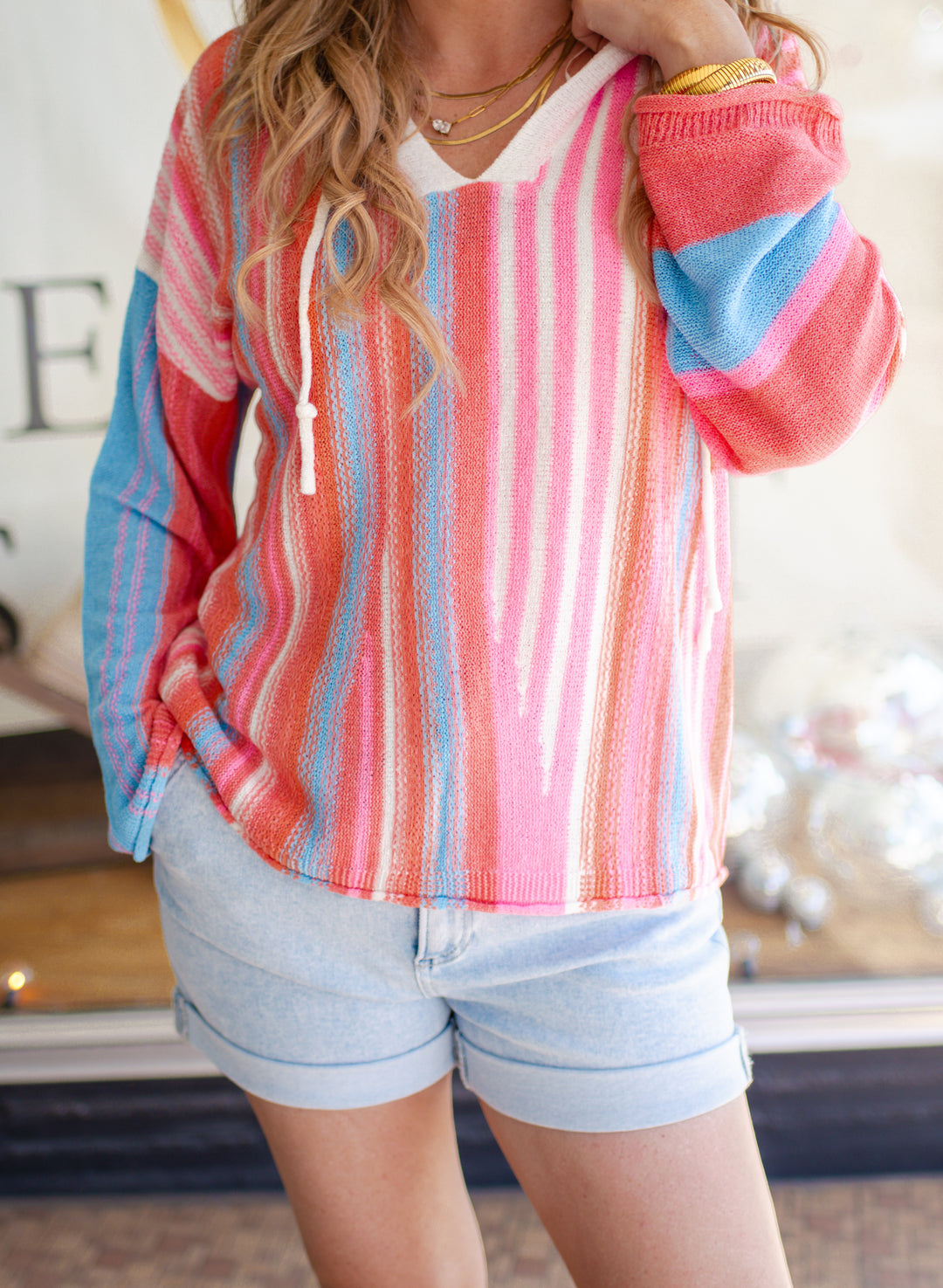 Dreaming of Sunshine Boho Stripe Pullover Knit Top in Cream