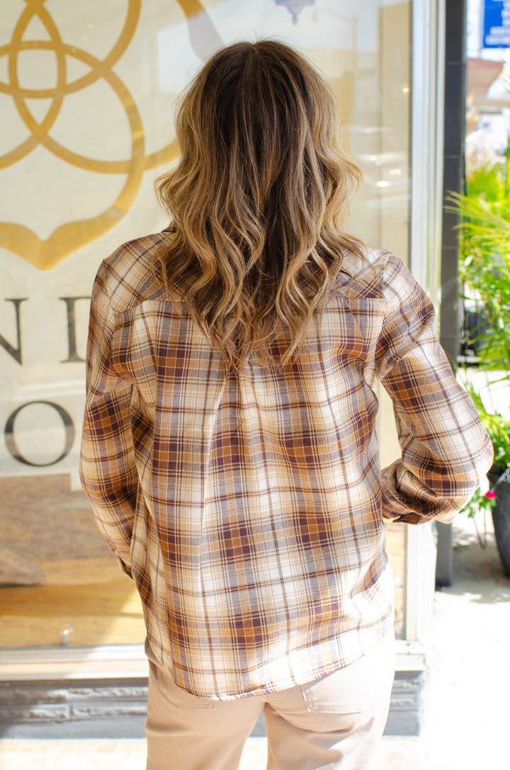 Fall Feels Lightweight Button Down Plaid in Brown/Taupe Mix
