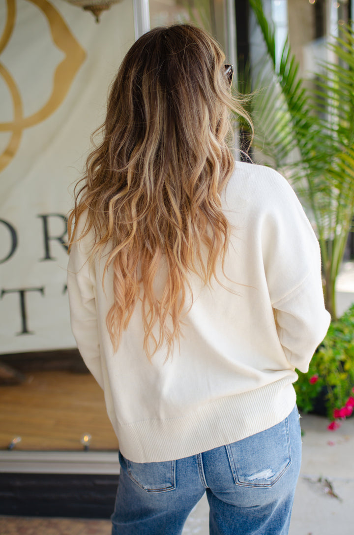 Winter Wish Front Seam Mock Neck Long Sleeve Sweater in Cream