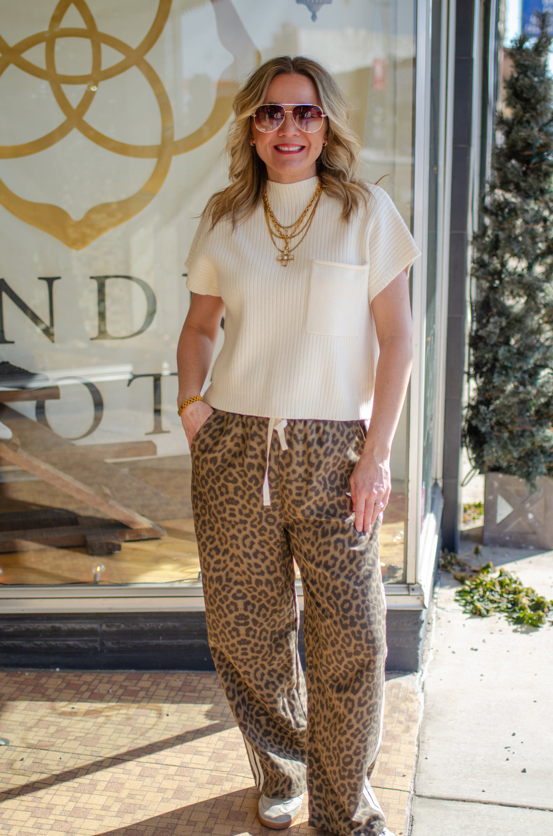 Make A Statement Leopard Pinstripe Drawstring Pants