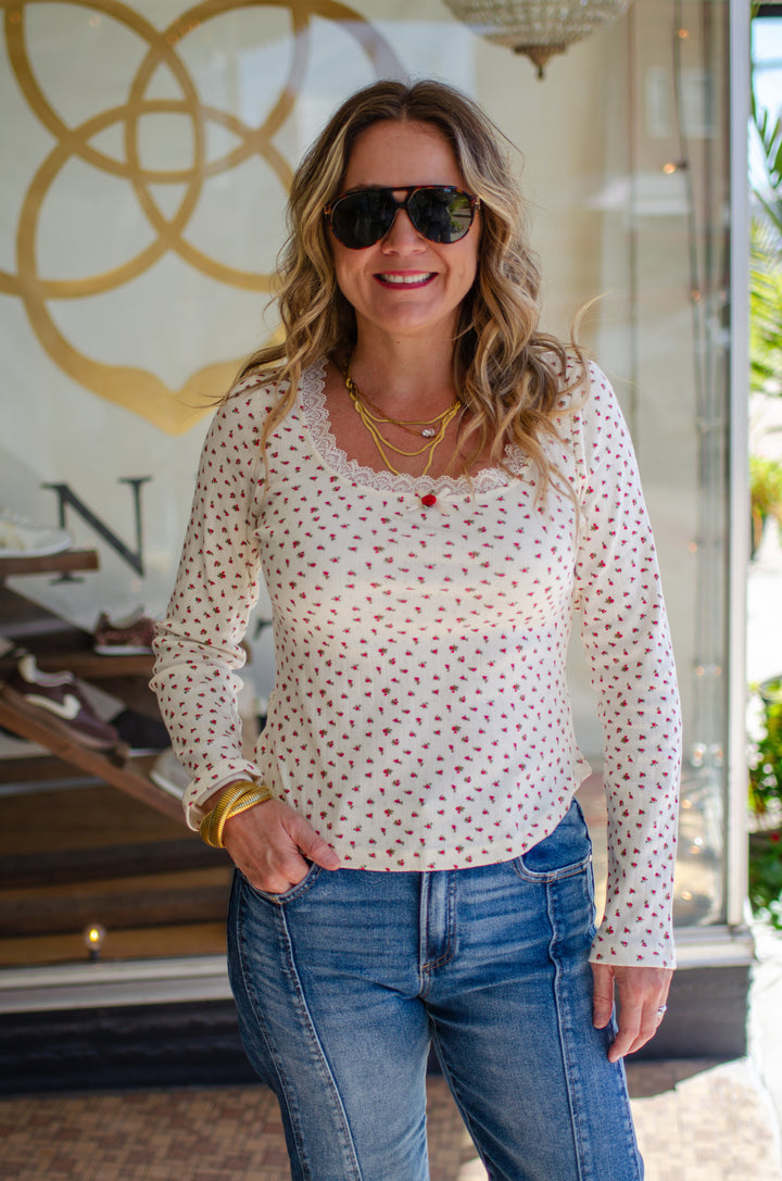 Floral Fields Floral Front Long Sleeve Top