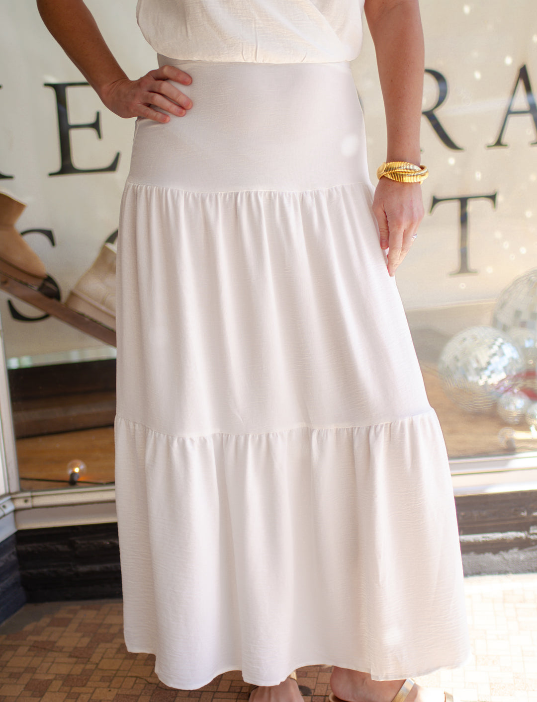 Boho Chic Tiered Maxi Skirt in White