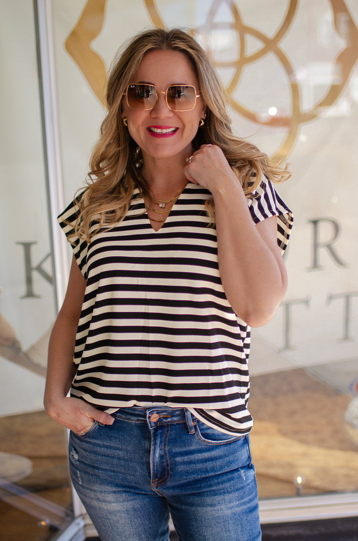 Moments With You Black & White Stripe Top