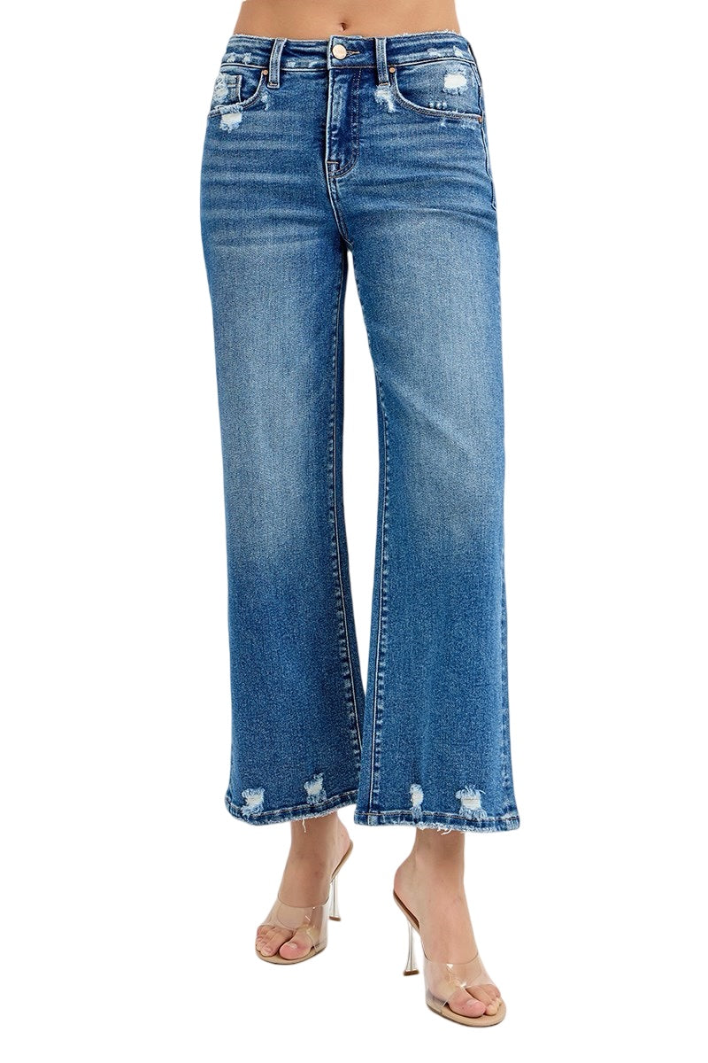 Risen High Rise Tummy Control Crop Wide Leg Jeans